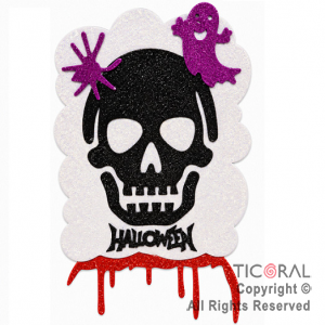 CARTEL HALLOWEEN VERTICAL CALAVERA MODELOS SURTIDOS GOMA EVA CON GIBRE